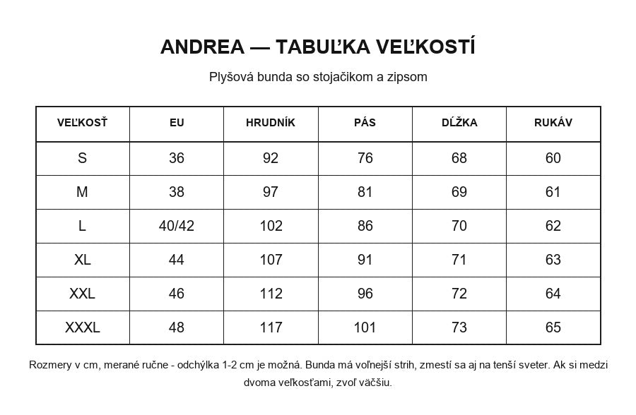 Andrea tabuľka veľkostí
