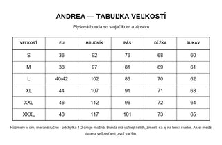 Andrea tabuľka veľkostí