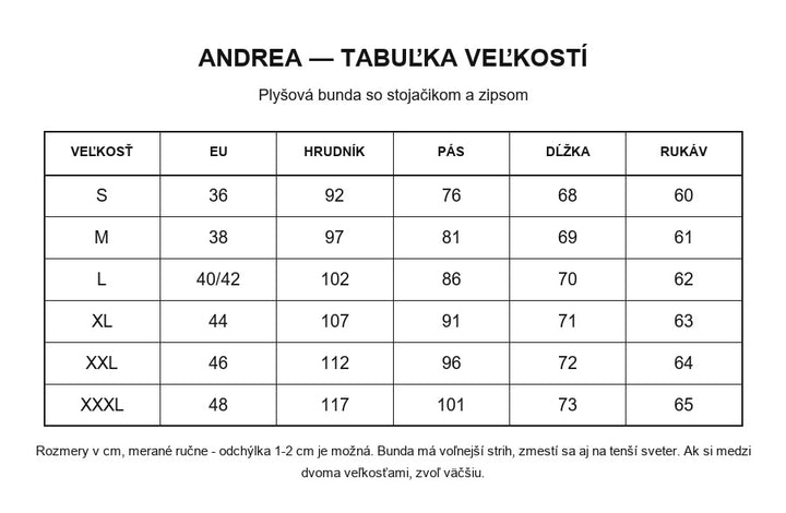 Andrea tabuľka veľkostí