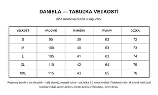 Daniela – tabuľka veľkostí