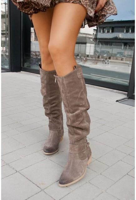 Dominika vysoké riasené čižmy - Khaki