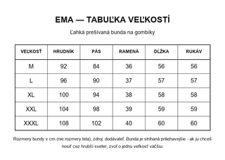 Ema - tabuľka veľkostí