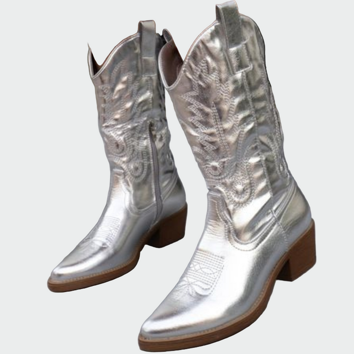 Lesklé kovové cowboy boty
