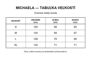 Michaela - tabuľka veľkostí