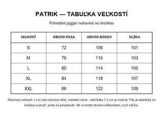 Patrik - tabuľka veľkostí
