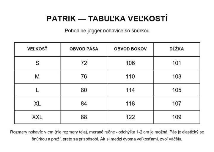 Patrik - tabuľka veľkostí