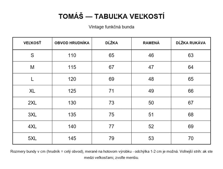 Tomáš tabuľka veľkostí